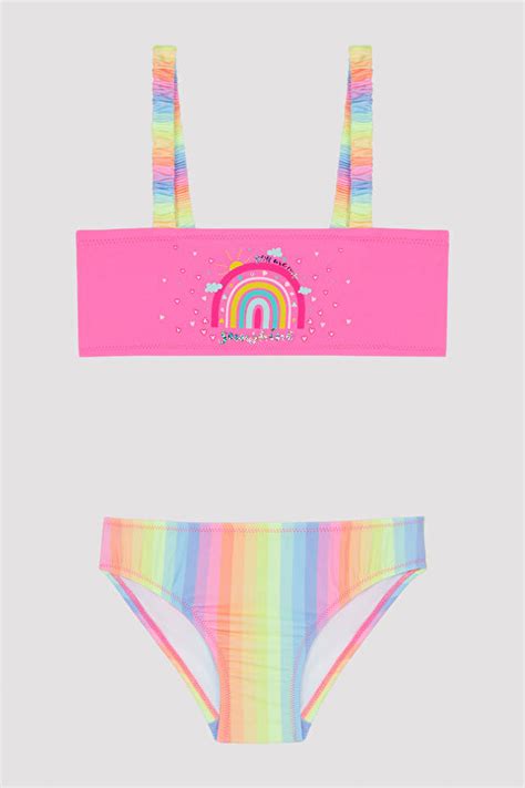 Kız Çocuk Gökkuşağı Straplez Bikini Takımı PL7NO0OR23IY MIX Çok Renkli Penti