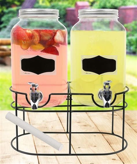 2 X 4l Double Glass Drink Dispenser Jar Cocktail Beverage Tap Punch Juice Stand Ebay