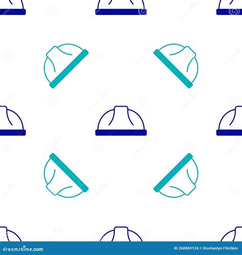 Blue Worker Safety Helmet Icon Isolated Seamless Pattern On White Background Vector Stock