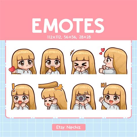 Chibi Girl Emotes Straight Blonde Hair With Bangs Cute Emoji Pack 8 Girl Emotes For