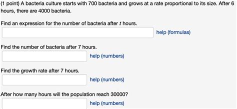 Solved Point A Bacteria Culture Starts With Bacteria Chegg