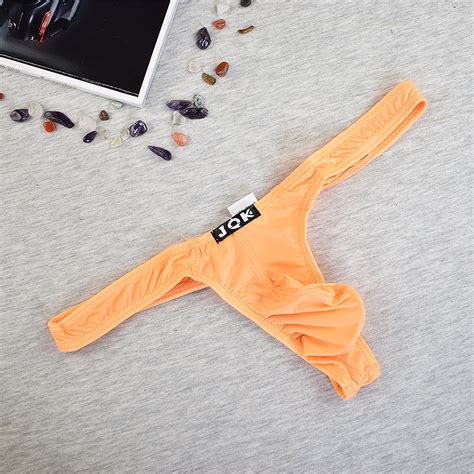 Kamamen Men Mini Thongs Briefs G String Underwear Bikini Low Waist T Back Panties Orange Xl