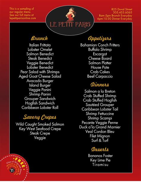 Petit Paris menu pg 1,p – Best Key West Restaurant Menus – Key West, Florida