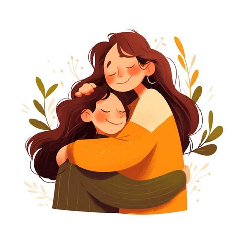 Illustration of a mother hugging her child in a hug generative ai ...