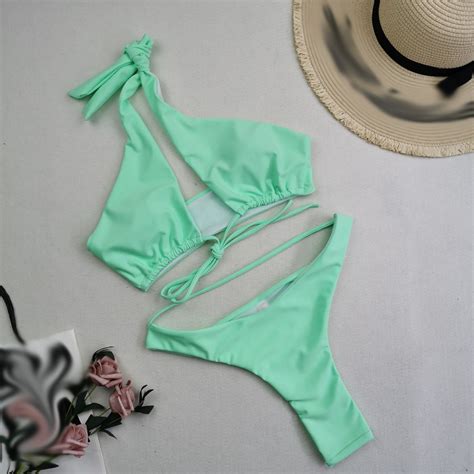 Lilgiuy Hawaiian Swimsuit For Women S Solid Color Charming Bikini Chest
