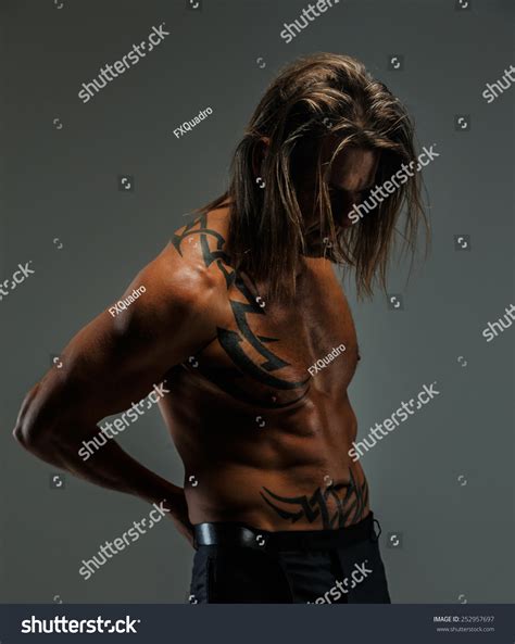 Portrait Handsome Longhaired Man Naked Torso Stock Photo Edit Now