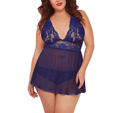 Fashion Sexy Lingerie Pajama Plus Size Lace Halter PJS Sexy Pajama Plus Size Pajama Dress