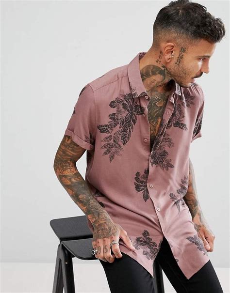 Asos Design Regular Fit Viscose Floral Shirt In Pink Fashion Models