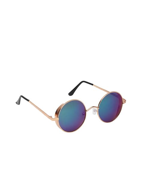 Buy Garth Unisex Blue Lens And Gold Toned Round Sunglasses With Uv