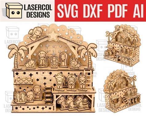 Krippe Weihnachtsgeschenk Laser Cut Dateien Svgdxfpdfai Leuchtforge