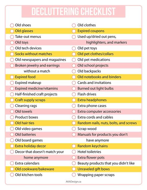 Decluttering Checklist Printable