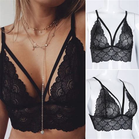 Womens Lace Sexy Deep V Push Up Bra Black Hollow Lingerie Bralette Underwear Top EBay