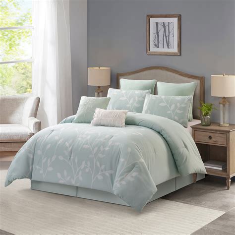 Lanco Sage Jacquard Comforter Set California King Size 8 Piece Leaves Bedding Set All Season