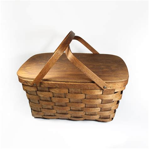 Woven Wood Picnic Basket Basketville Vermont Large Storage Basket