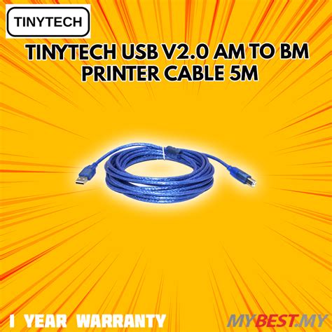 TINYTECH USB V2 0 AM TO BM PRINTER CABLE 5M