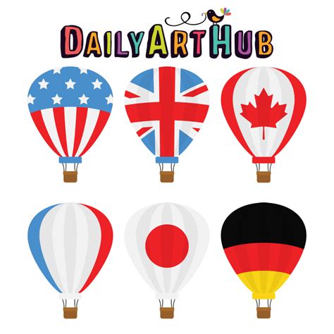 Hot Air Balloon Flags Clip Art Set Daily Art Hub Graphics Alphabets SVG