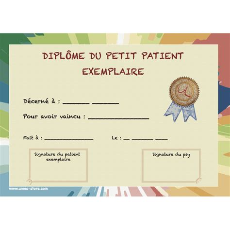 Diplôme du petit patient et de la petite patiente