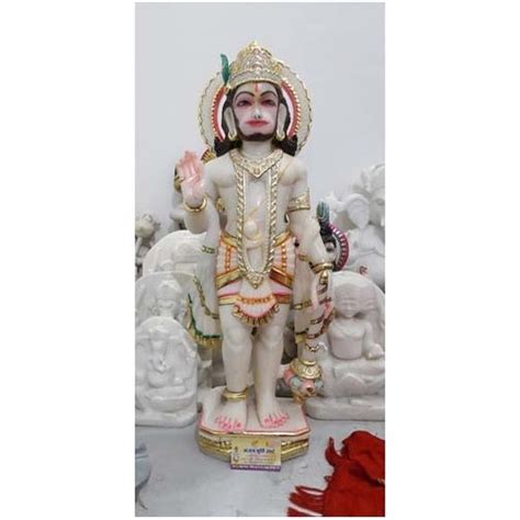 Easy To Clean Handmade Glossy Marble Standing Lord Hanuman Statue At