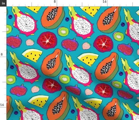 Seedy Fruits In Teal Blue Spoonflower