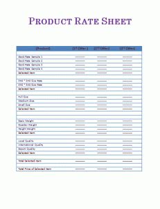 rate sheet template  word templates