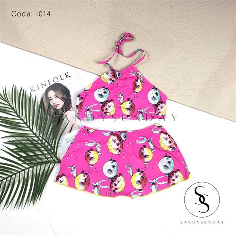 Jual Bikini Set High Neck Croptop Rok Celana Baju Renang Wanita Bikini Pantai Bikini Two Piece