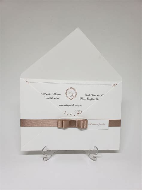 Convite Para Casamento Branco Telado Linho Nude E Ros Atelie Da Lola Conviteria Convites