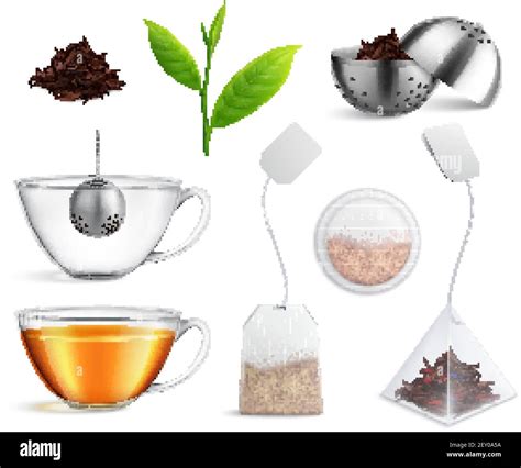 Tea Brewing Bag Realistic Icon Set Different Types Of Tea Brewing