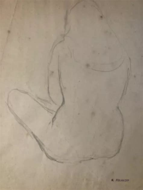 BEAUTIFUL DRAWING ORIGINAL Nicolas Poliakoff Nude Woman Cubism Pencil