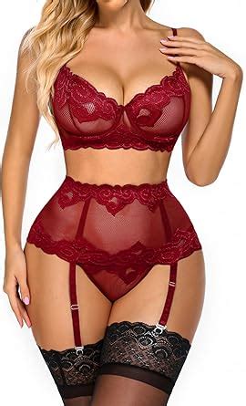 Amazon Adome Lingerie Set For Women Sexy Lace Lingerie Underwire Push Up Bra Garter Set