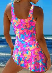 Asymmetry Leaf Print Hot Pink One Piece Swimdress Modlily Usd