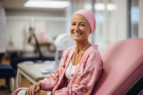 Une Femme Mature Chauve Souriante Dans Un Lit D H Pital Pour Cancer Photo Premium