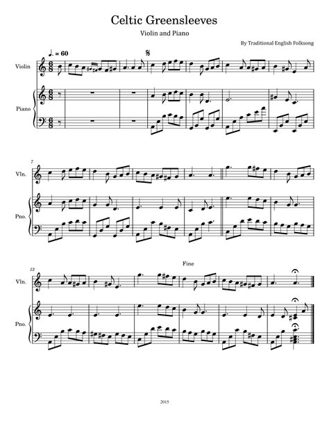 Celtic Greensleeves For Violin And Piano Arr Poon By Traditional