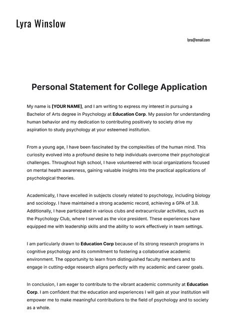 Personal Statement Letter Format Free 9 Sample Personal Statement