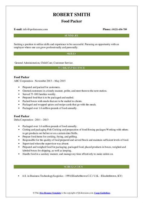 Food Packer Resume Samples Qwikresume