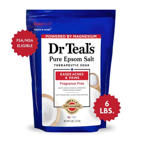 Dr Teal's Pure Epsom Salt Soak, Therapeutic, Fragrance Free, 6 lbs HSA