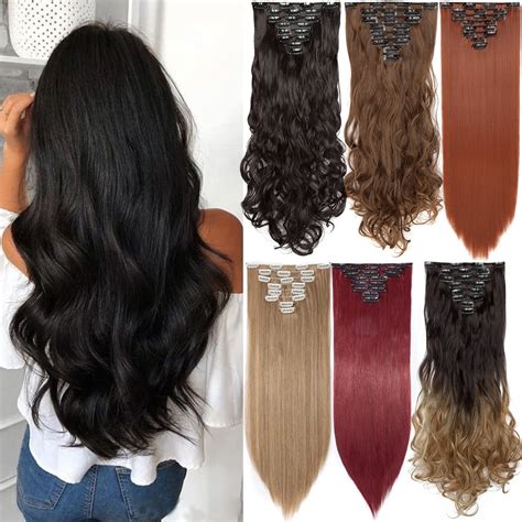 Benehair Clip in Hair Extensions Full Head Long Thick 8 Pieces Hair 18 Clips Curly Wavy Straight ...