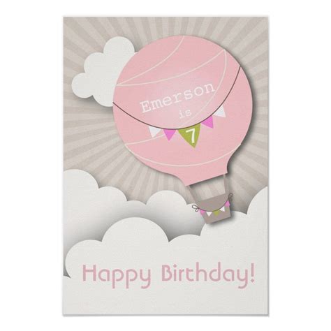 Pink Hot Air Balloon Birthday Poster Zazzle Birthday Balloons Balloons Birthday Poster