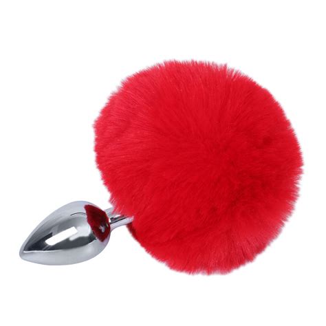 Plug Anal Rabo Em A O Pompom De Coelho Tamanho M Vermelho Sex Shop