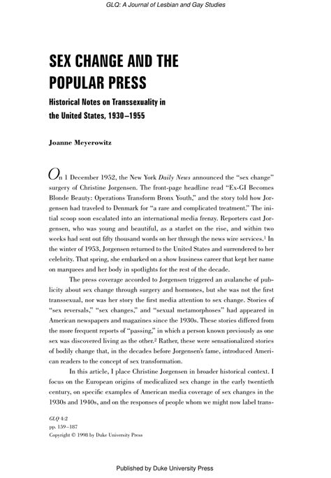 PDF Sex Change And The Popular Press Historical Notes On Transsexuality In The United States