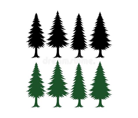 Pine Tree Silhouette Set Vector Template Green and Black Stock ...