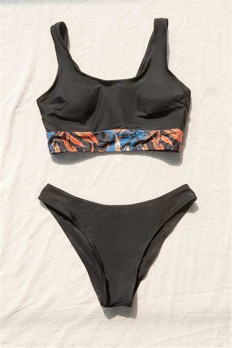 Tropical Print Bikini Set Cover Up Sarong