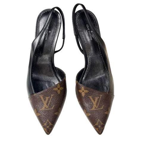 Giày Cao Gót Nữ Louis Vuitton LV Slingback Mono Mixed Black Màu Nâu Đen