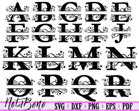 Split Monogram Letters Split Alphabet Svg Files for Silhouette - Etsy