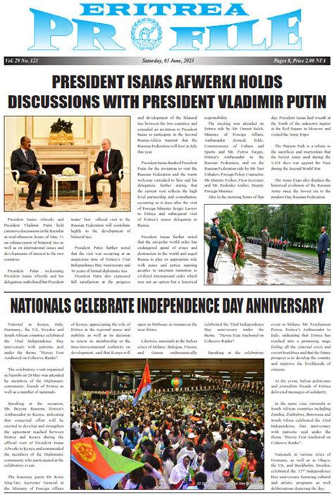 Eritrea Profile 03 June 2023 – Eritrea Ministry Of Information