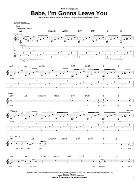 Babe I M Gonna Leave You By Led Zeppelin Sheet Music For Guitar Tab At Sheet Music Direct
