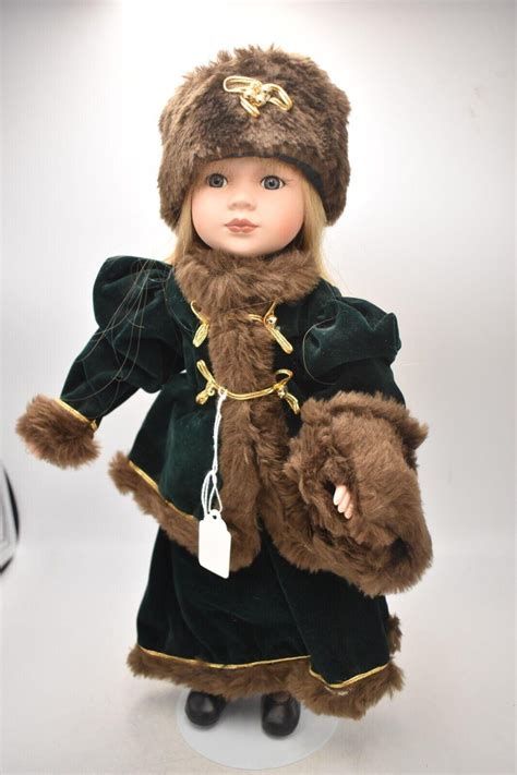 Vintage Porcelain Doll Blonde Hair Blue Eyes And Russian Winter Outfit