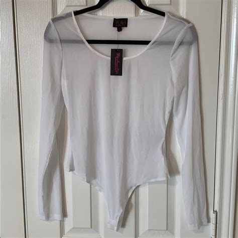 Hot Miami Styles Tops Nwt Hot Miami Styles White Mesh Long Sleeve Bodysu Poshmark
