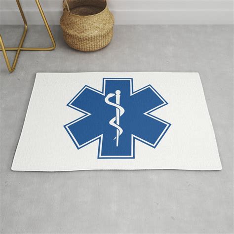 EMT Health Care Rod Of Asclepius Blue Star Of Life Medical Symbol Rug