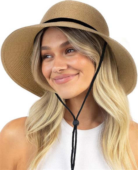 Furtalk Womens Wide Brim Sun Hat With Wind Lanyard Upf Summer Straw Sun