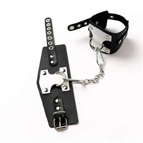 Оковы из черной кожи с белым декором - Интернет-магазин Crazy Handmade